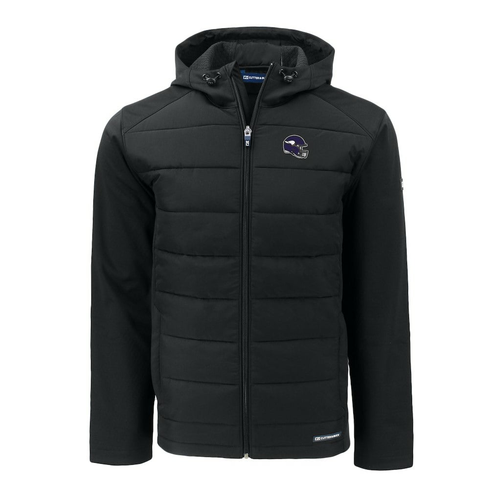 Minnesota Vikings Cutter & Buck Helmet Evoke Hybrid Eco Softshell Recycled Full-Zip Hoodie Jacket Black