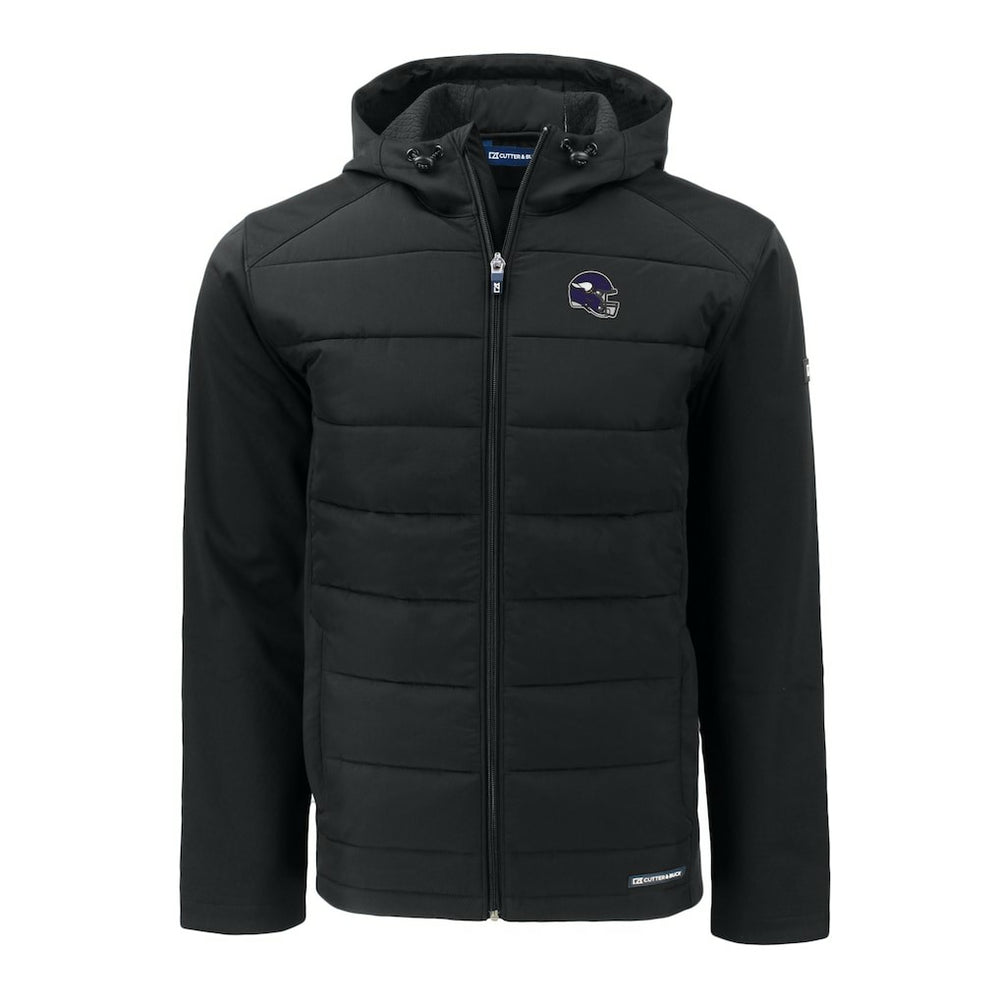 Minnesota Vikings Cutter & Buck Helmet Evoke Hybrid Eco Softshell Recycled Full-Zip Hoodie Jacket Black
