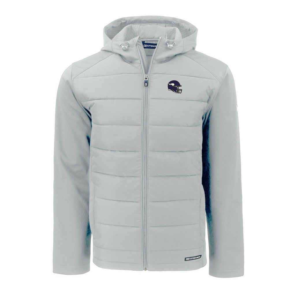 Minnesota Vikings Cutter & Buck Helmet Evoke Hybrid Eco Softshell Recycled Full-Zip Hoodie Jacket Gray
