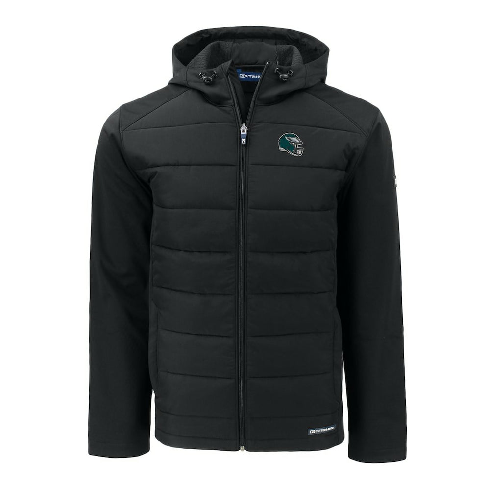 Philadelphia Eagles Cutter & Buck Helmet Evoke Hybrid Eco Softshell Recycled Full-Zip Hoodie Jacket Black