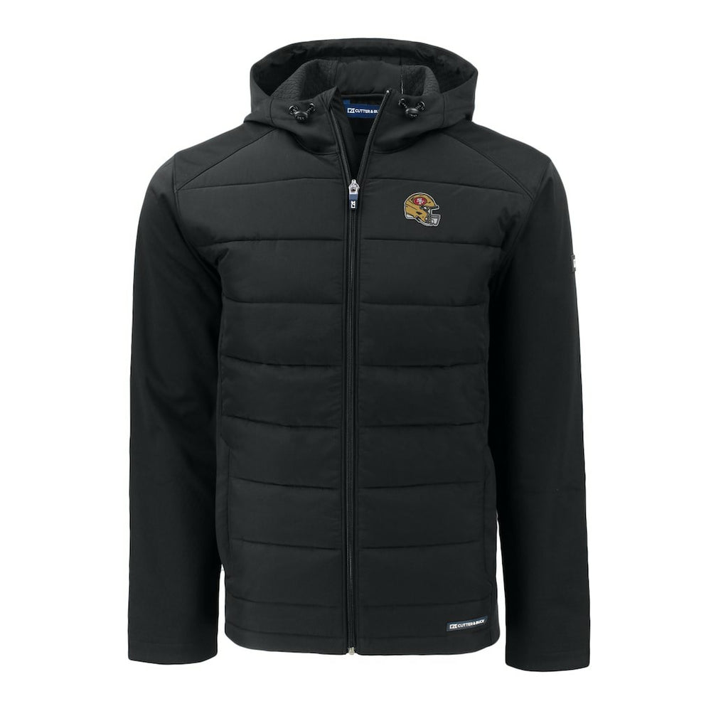 San Francisco 49ers Cutter & Buck Helmet Evoke Hybrid Eco Softshell Recycled Full-Zip Hoodie Jacket Black