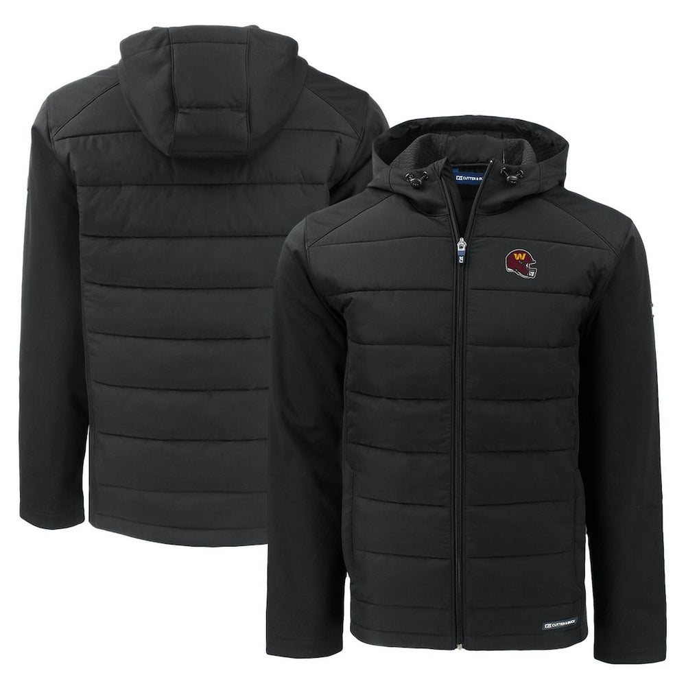 Washington Commanders Cutter & Buck Helmet Evoke Hybrid Eco Softshell Recycled Full-Zip Hoodie Jacket Black