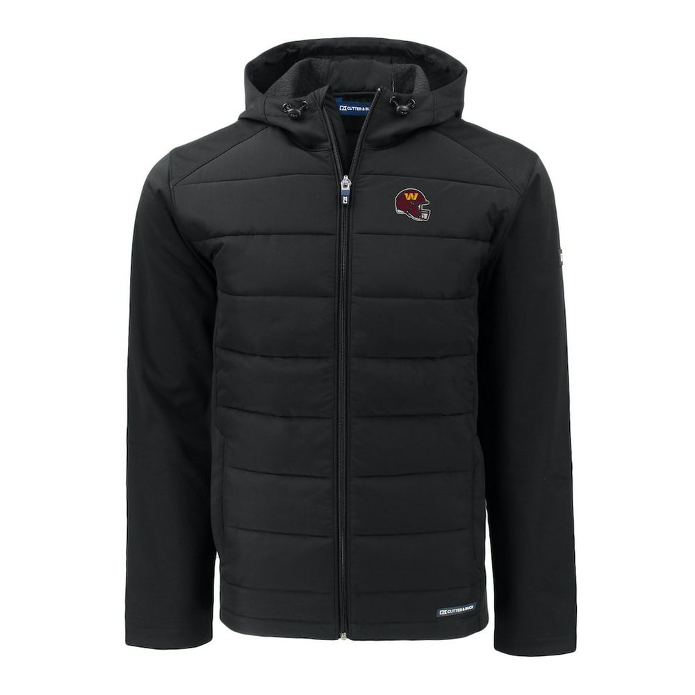Washington Commanders Cutter & Buck Helmet Evoke Hybrid Eco Softshell Recycled Full-Zip Hoodie Jacket Black