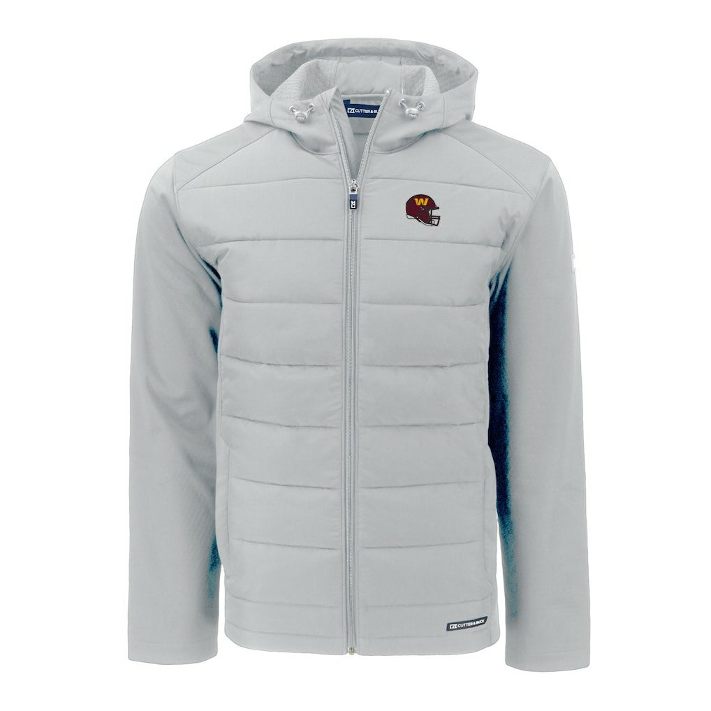 Washington Commanders Cutter & Buck Helmet Evoke Hybrid Eco Softshell Recycled Full-Zip Hoodie Jacket Gray