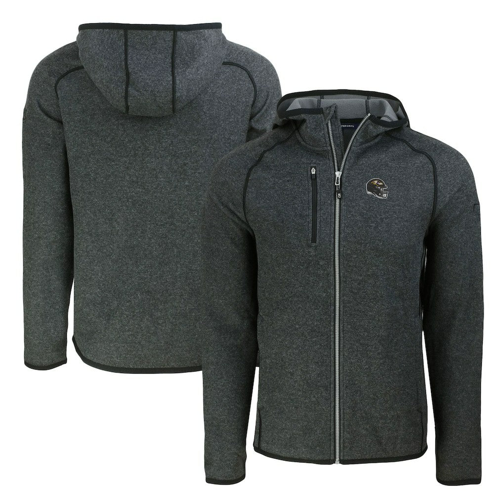 Baltimore Ravens Cutter & Buck Helmet Mainsail Sweater-Knit Full-Zip Hoodie Heather Charcoal