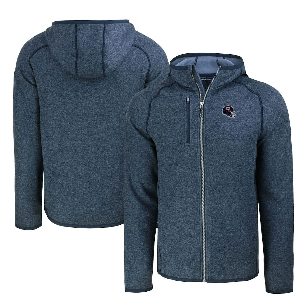 Chicago Bears Cutter & Buck Helmet Mainsail Sweater-Knit Full-Zip Hoodie Heather Navy