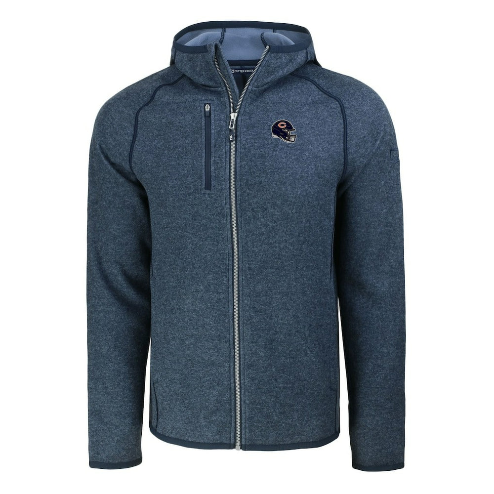Chicago Bears Cutter & Buck Helmet Mainsail Sweater-Knit Full-Zip Hoodie Heather Navy