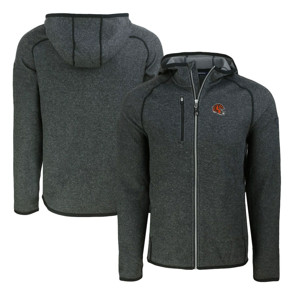 Cincinnati Bengals Cutter & Buck Helmet Mainsail Sweater-Knit Full-Zip Hoodie Heather Charcoal