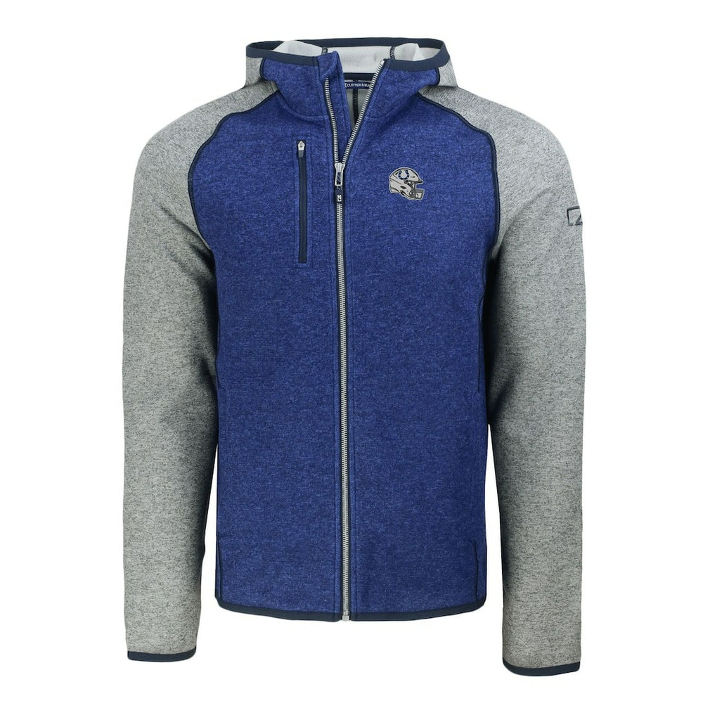Indianapolis Colts Cutter & Buck Helmet Mainsail Sweater-Knit Full-Zip Hoodie Royal/Heather Gray