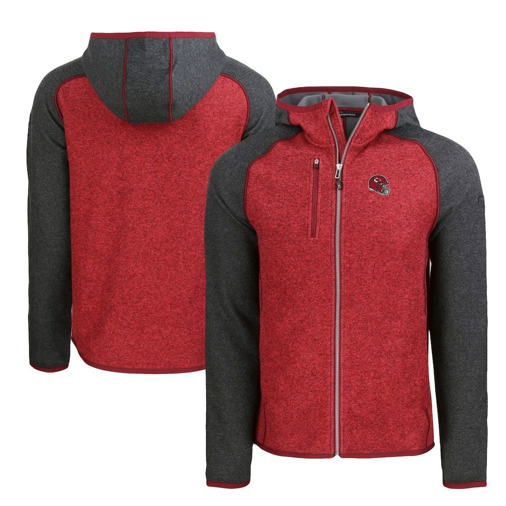 Kansas City Chiefs Cutter & Buck Helmet Mainsail Sweater-Knit Full-Zip Hoodie Heather Red/Heather Charcoal
