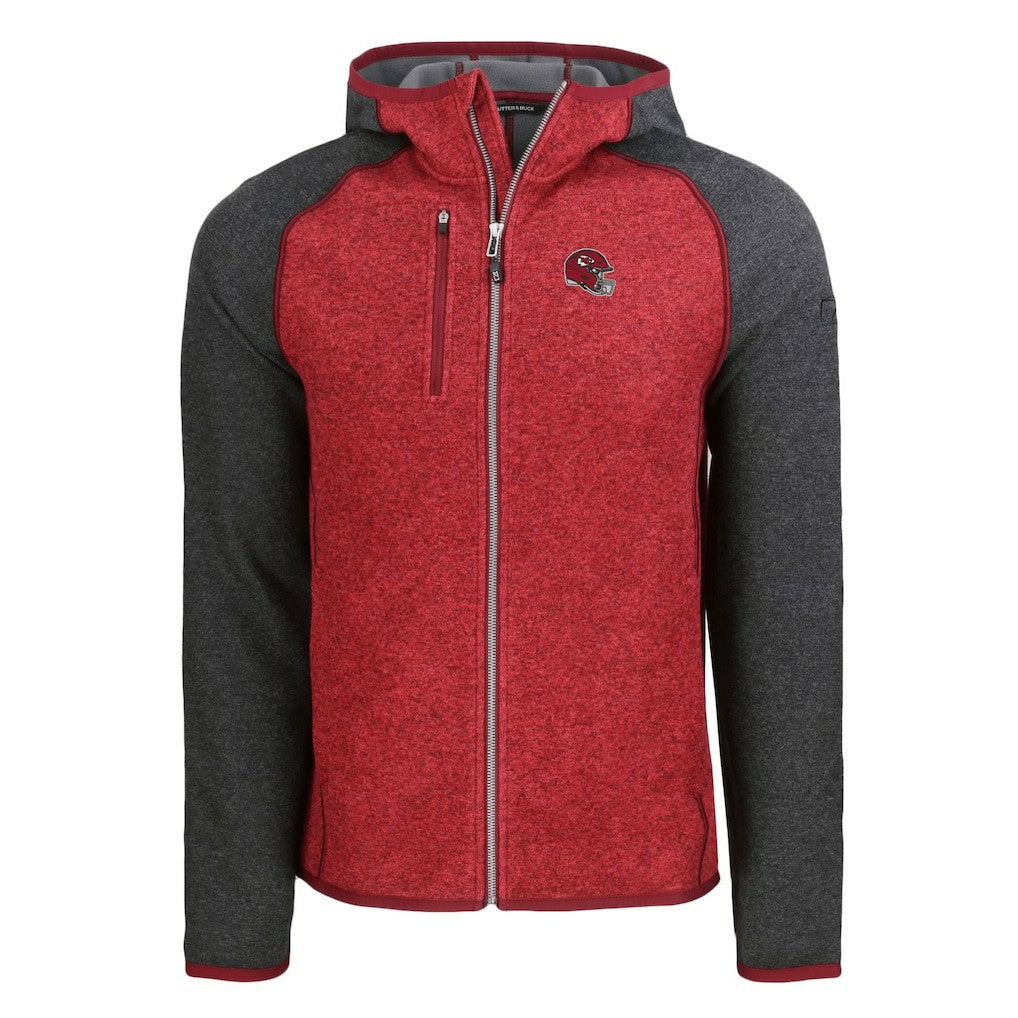 Kansas City Chiefs Cutter & Buck Helmet Mainsail Sweater-Knit Full-Zip Hoodie Heather Red/Heather Charcoal