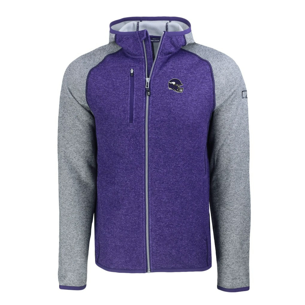 Minnesota Vikings Cutter & Buck Helmet Mainsail Sweater-Knit Full-Zip Hoodie Heather Purple/Heather Gray