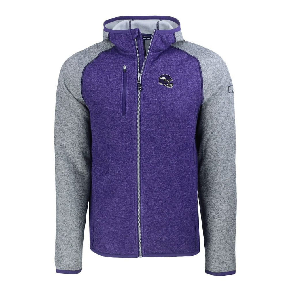 Minnesota Vikings Cutter & Buck Helmet Mainsail Sweater-Knit Full-Zip Hoodie Heather Purple/Heather Gray