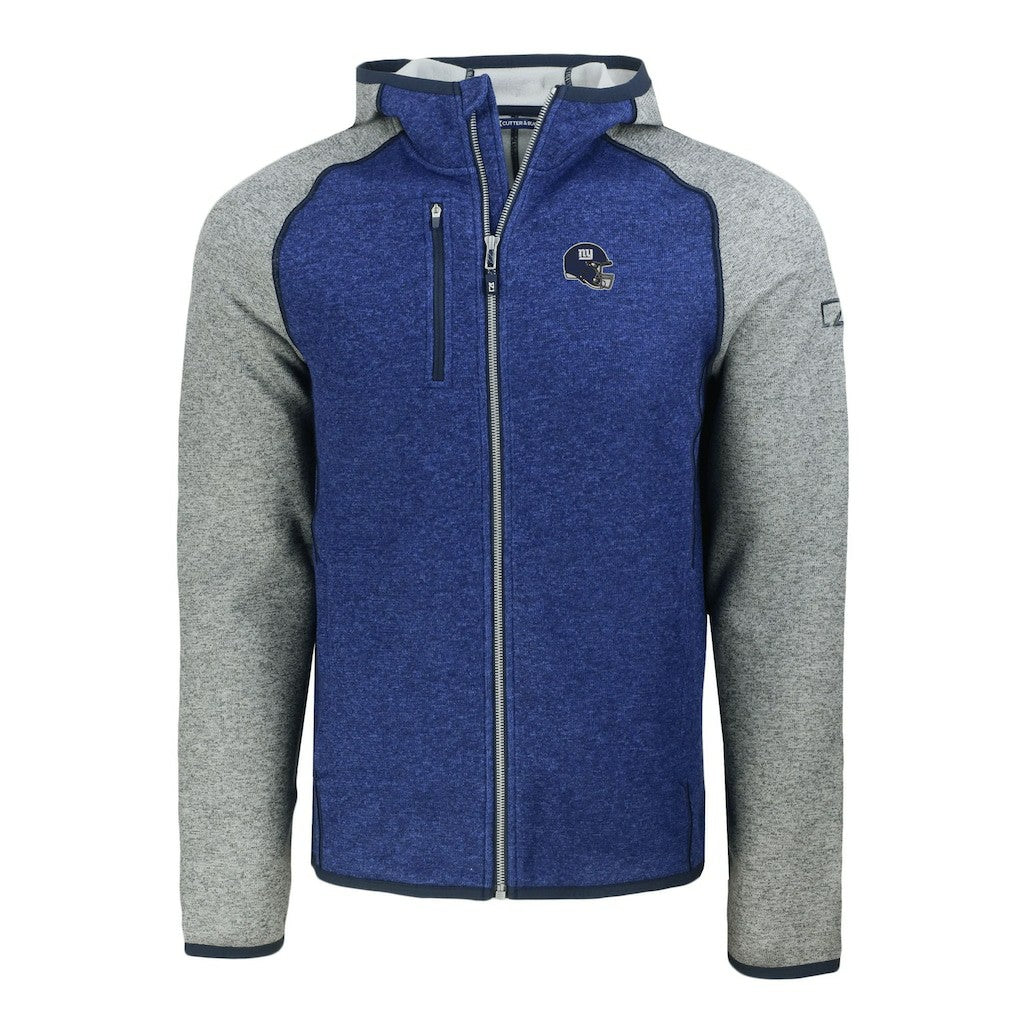 New York Giants Cutter & Buck Helmet Mainsail Sweater-Knit Full-Zip Hoodie Royal/Heather Gray