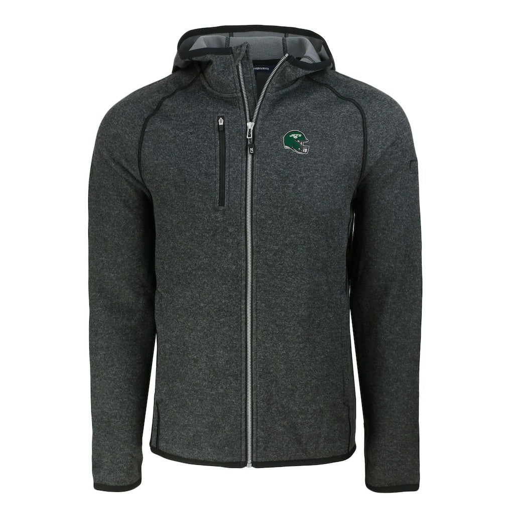 New York Jets Cutter & Buck Helmet Mainsail Sweater-Knit Full-Zip Hoodie Heather Charcoal