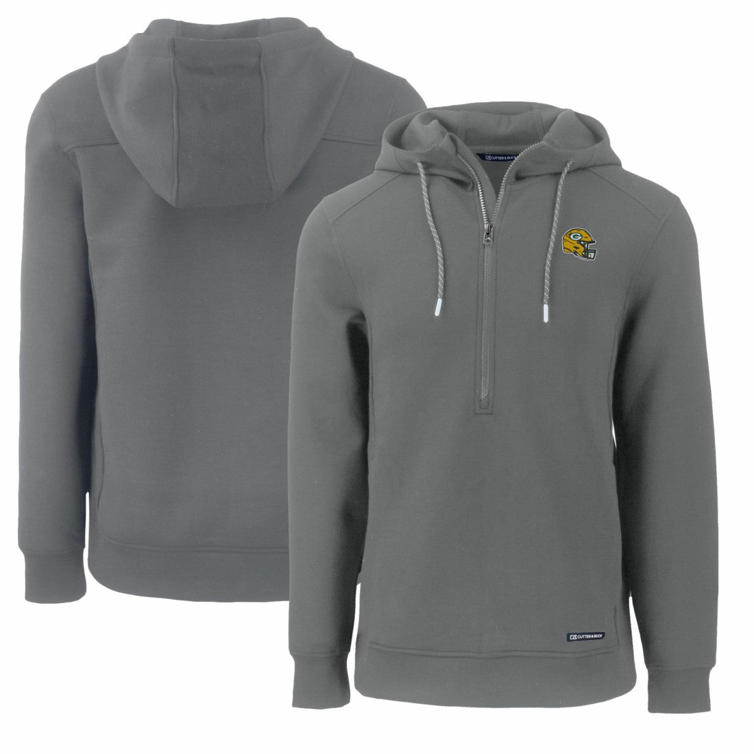 Green Bay Packers Cutter & Buck Helmet Roam Eco Half-Zip Recycled Pullover Hoodie Gray