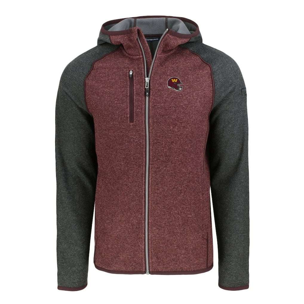 Washington Commanders Cutter & Buck Helmet Mainsail Sweater-Knit Full-Zip Hoodie Burgundy/Heather Charcoal