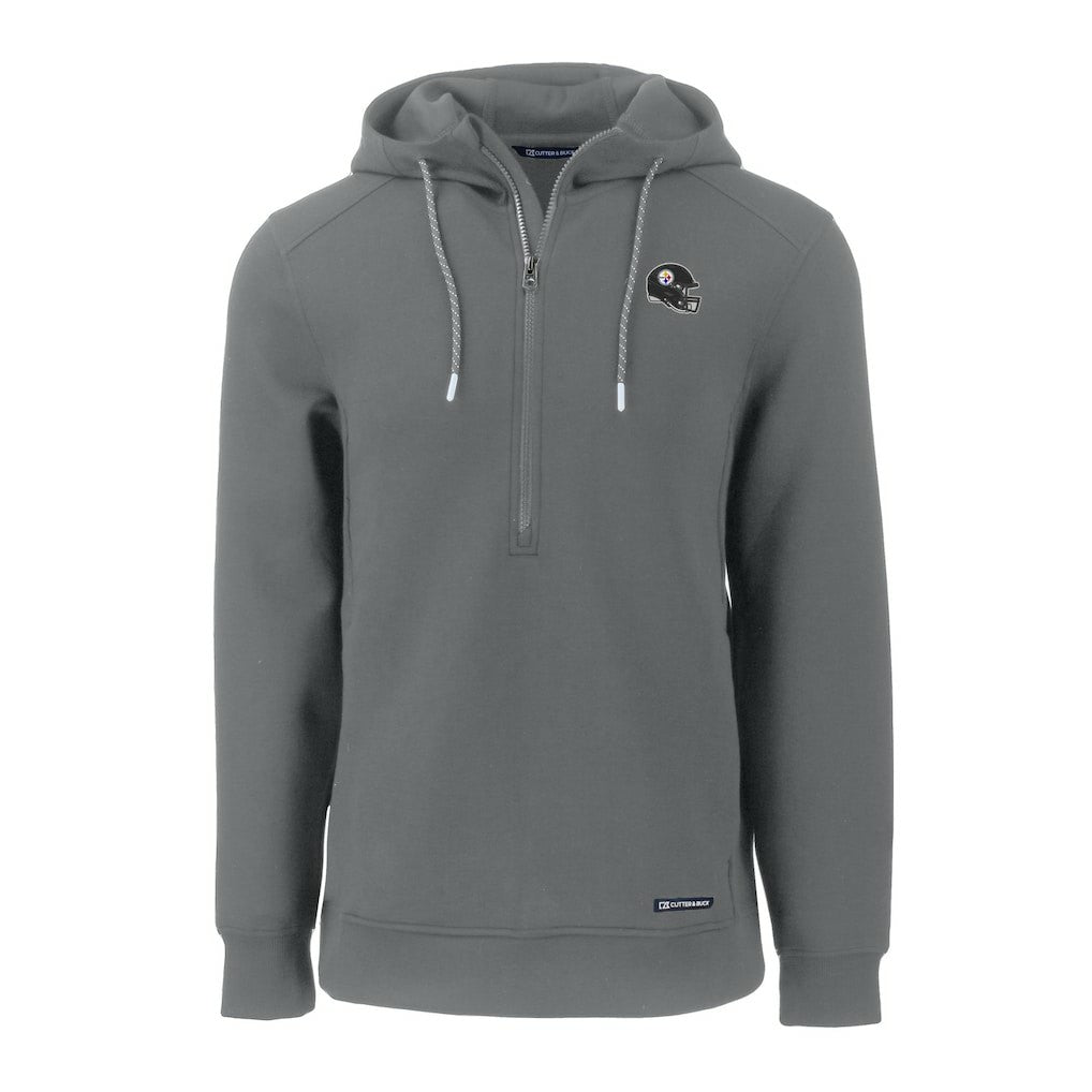 Pittsburgh Steelers Cutter & Buck Helmet Roam Eco Half-Zip Recycled Pullover Hoodie Gray