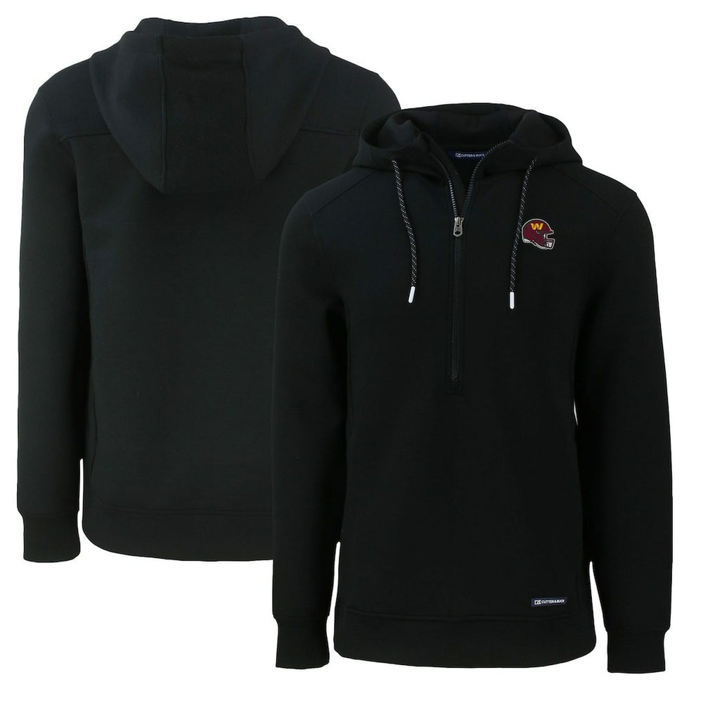 Washington Commanders Cutter & Buck Helmet Roam Eco Half-Zip Recycled Pullover Hoodie Black