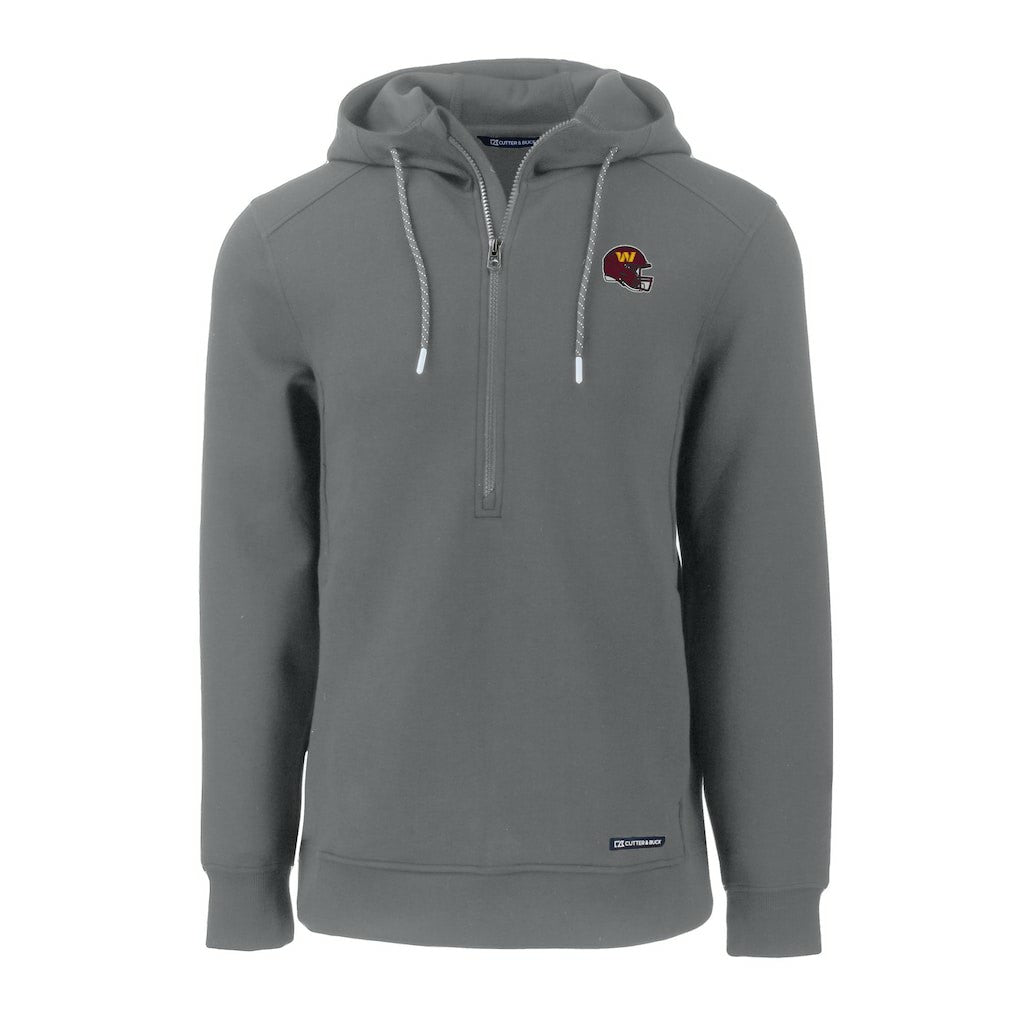 Washington Commanders Cutter & Buck Helmet Roam Eco Half-Zip Recycled Pullover Hoodie Gray
