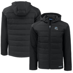 Detroit Lions Cutter & Buck Helmet Big & Tall Evoke Hybrid Eco Softshell Recycled Full-Zip Hoodie Jacket Black