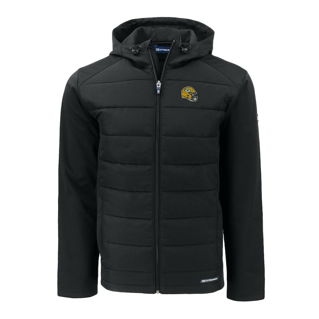 Green Bay Packers Cutter & Buck Helmet Big & Tall Evoke Hybrid Eco Softshell Recycled Full-Zip Jacket Black