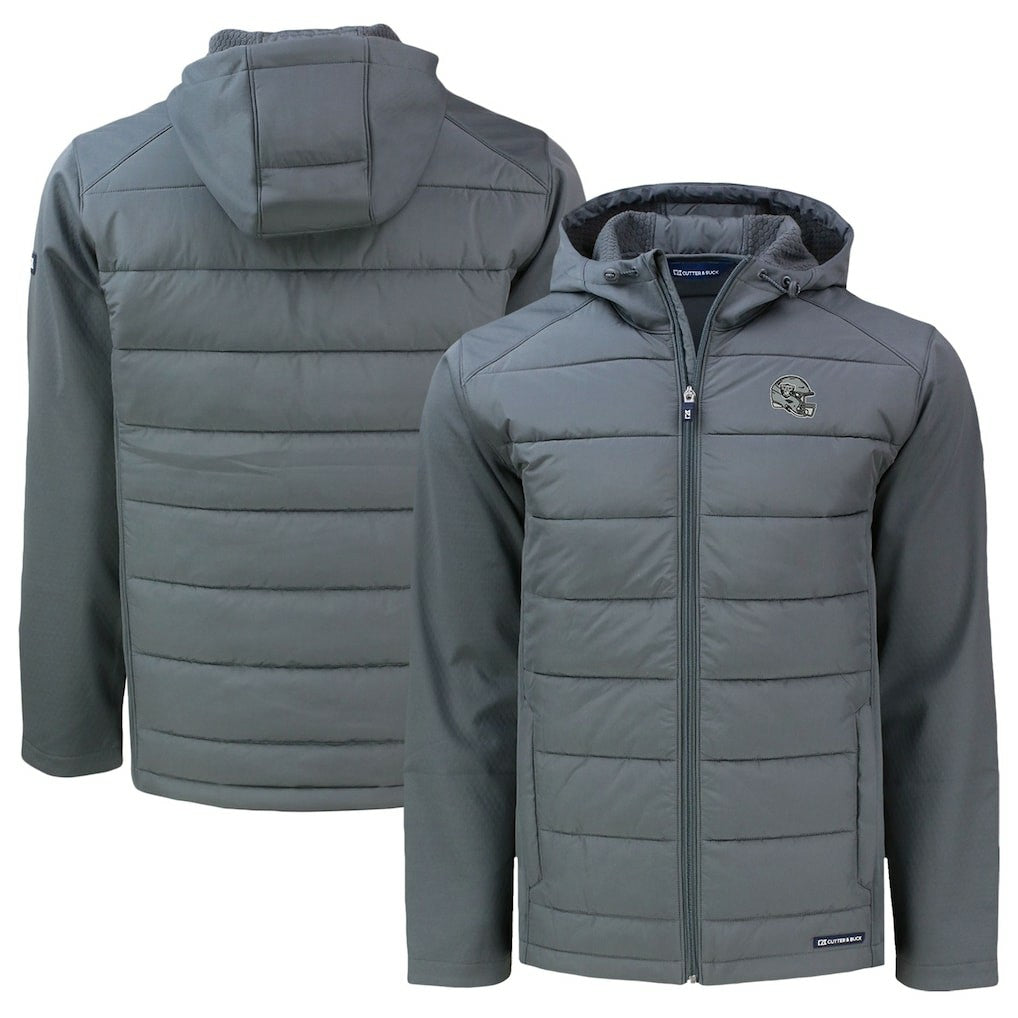 Las Vegas Raiders Cutter & Buck Helmet Big & Tall Evoke Hybrid Eco Softshell Recycled Full-Zip Jacket Gray