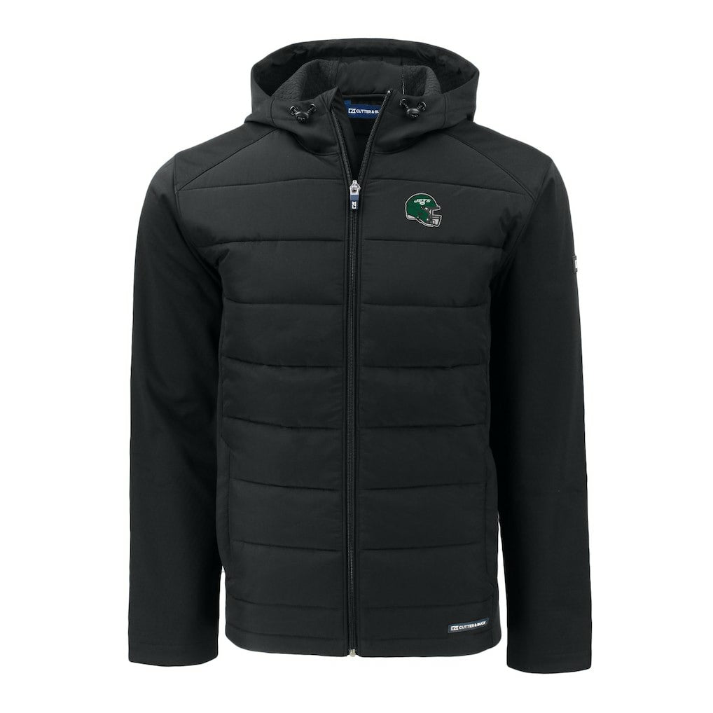 New York Jets Cutter & Buck Helmet Big & Tall Evoke Hybrid Eco Softshell Recycled Full-Zip Jacket Black