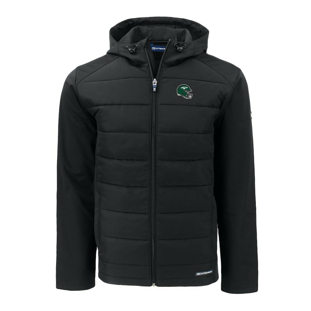 New York Jets Cutter & Buck Helmet Big & Tall Evoke Hybrid Eco Softshell Recycled Full-Zip Jacket Black
