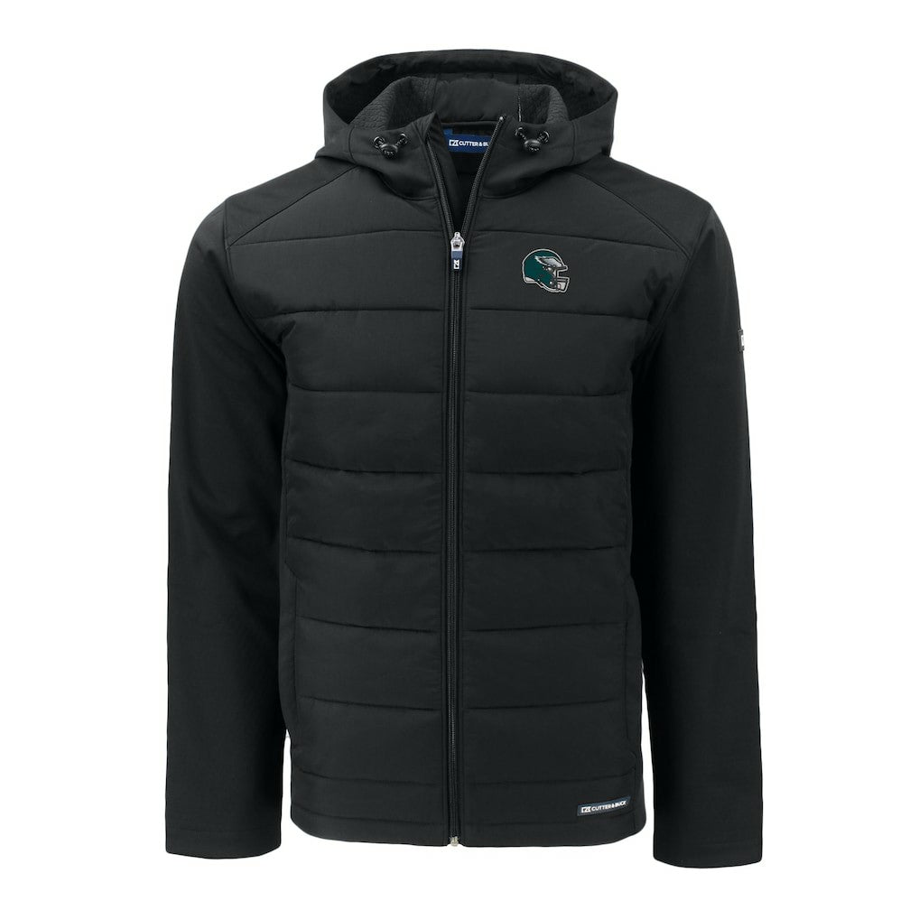 Philadelphia Eagles Cutter & Buck Helmet Big & Tall Evoke Hybrid Eco Softshell Recycled Full-Zip Jacket Black