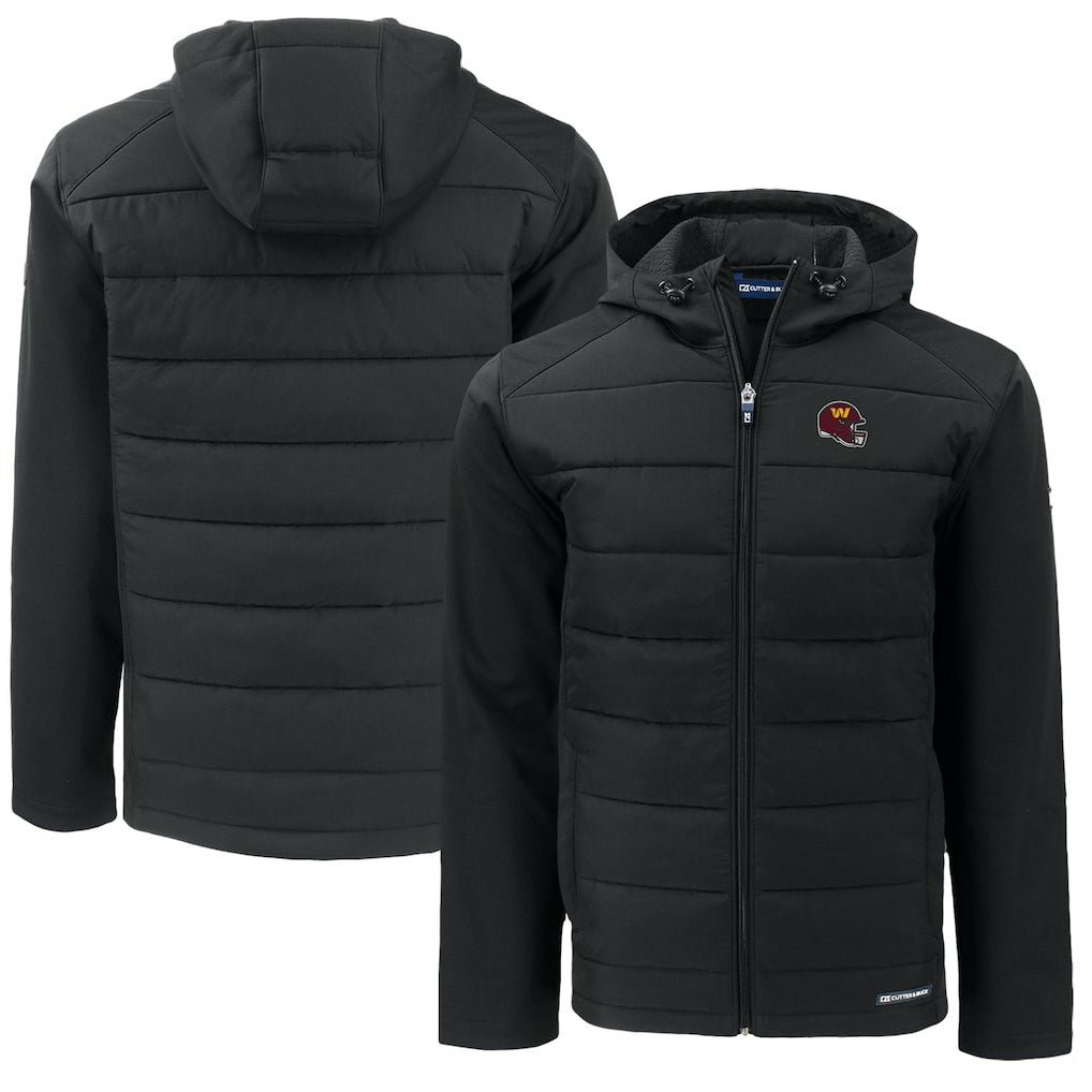 Washington Commanders Cutter & Buck Helmet Big & Tall Evoke Hybrid Eco Softshell Recycled Full-Zip Jacket Black
