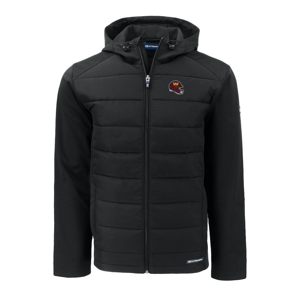 Washington Commanders Cutter & Buck Helmet Big & Tall Evoke Hybrid Eco Softshell Recycled Full-Zip Jacket Black