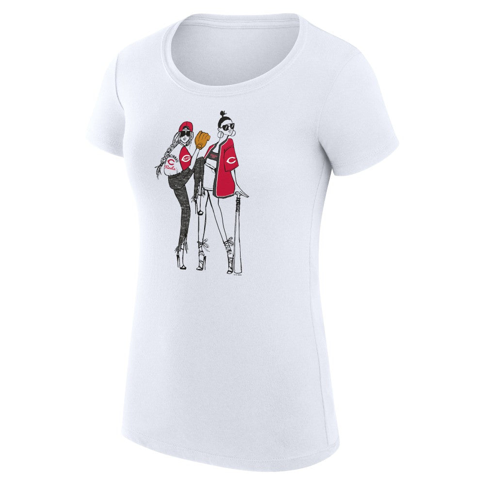 Cincinnati Reds G-III 4Her by Carl Banks Women's Super-Slim Fit Lightweight Baseball Girls T-Shirt - White - MLB Sale
