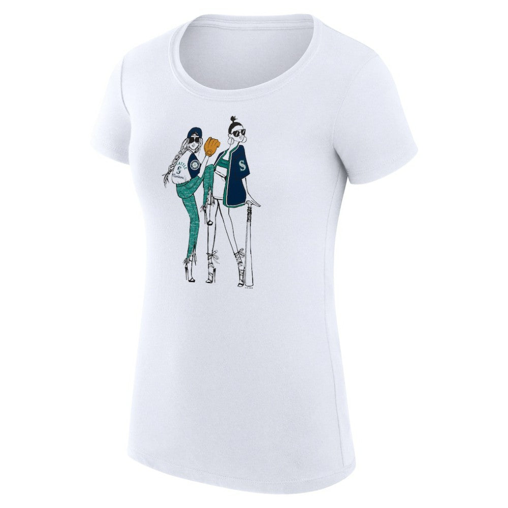 Seattle Mariners G-III 4Her by Carl Banks Women's Super-Slim Fit Lightweight Baseball Girls T-Shirt - White - MLB Sale