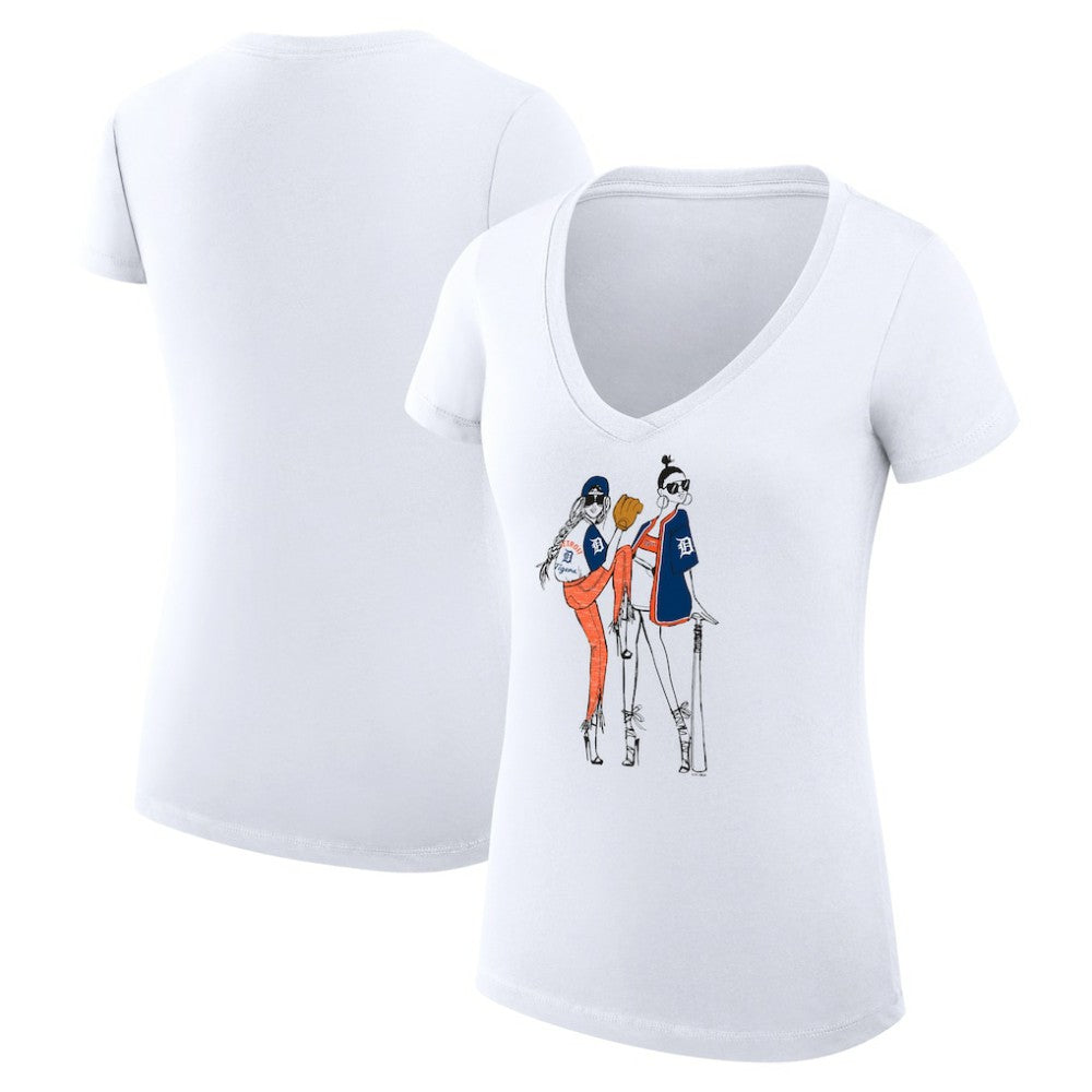 Detroit Tigers G-III 4Her by Carl Banks Women's Super-Slim Fit Lightweight Baseball V-Neck T-Shirt - White - MLB Discount