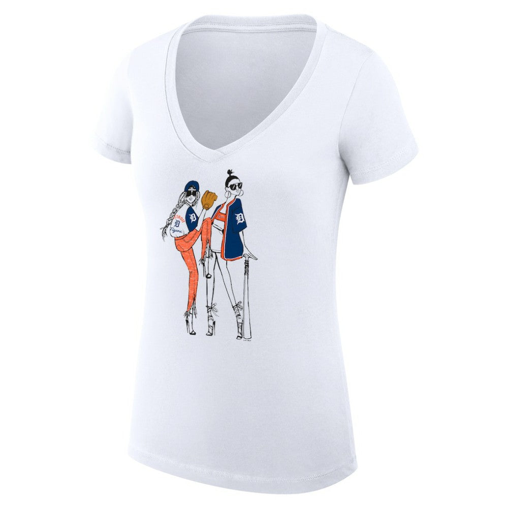 Detroit Tigers G-III 4Her by Carl Banks Women's Super-Slim Fit Lightweight Baseball V-Neck T-Shirt - White - MLB Discount