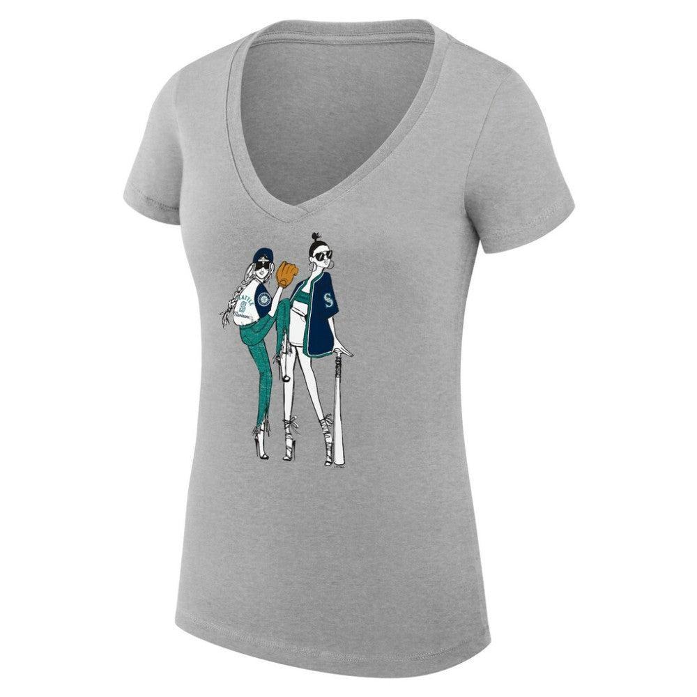 Seattle Mariners G-III 4Her by Carl Banks Women's Super-Slim Fit Lightweight Baseball V-Neck T-Shirt - Heather Gray - MLB on Sale