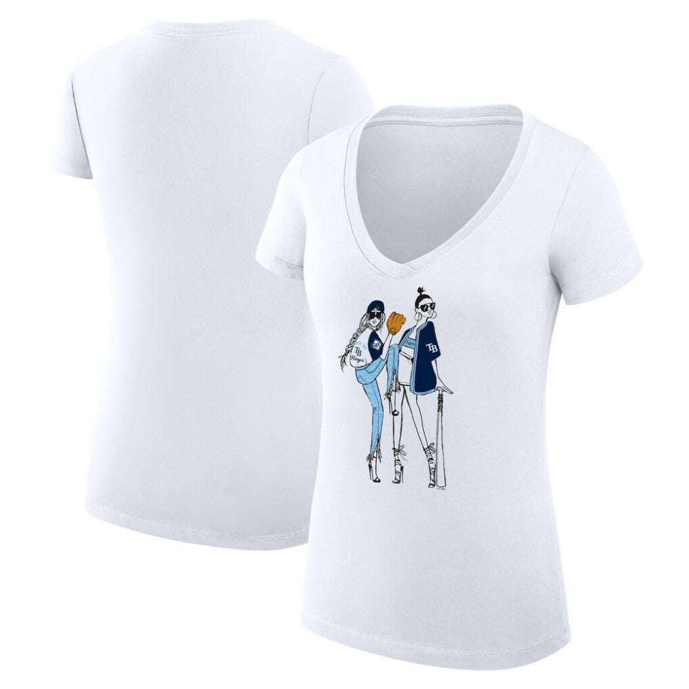 Tampa Bay Rays G-III 4Her by Carl Banks Women's Super-Slim Fit Lightweight Baseball V-Neck T-Shirt - White - MLB on Sale