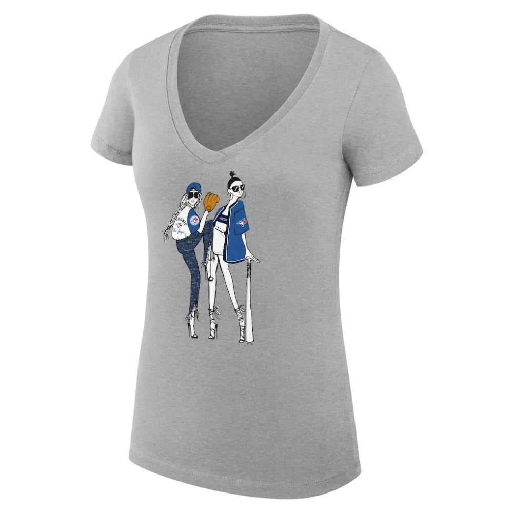 Toronto Blue Jays G-III 4Her by Carl Banks Women's Super-Slim Fit Lightweight Baseball V-Neck T-Shirt - Heather Gray - MLB Discount