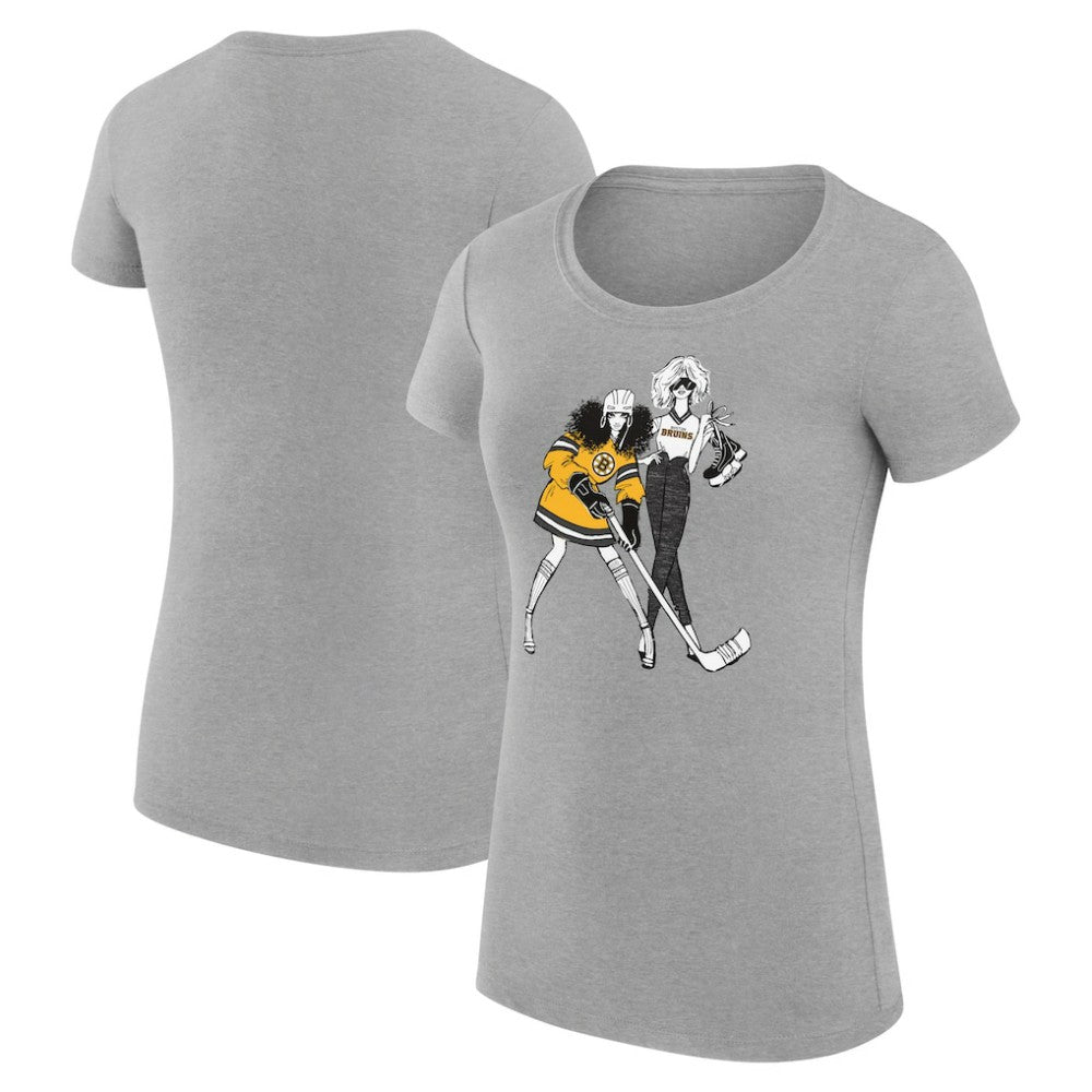 Boston Bruins G-III 4Her by Carl Banks Women's Super-Slim Fit Lightweight Hockey Girls T-Shirt - Heather Gray - NHL 200632775
