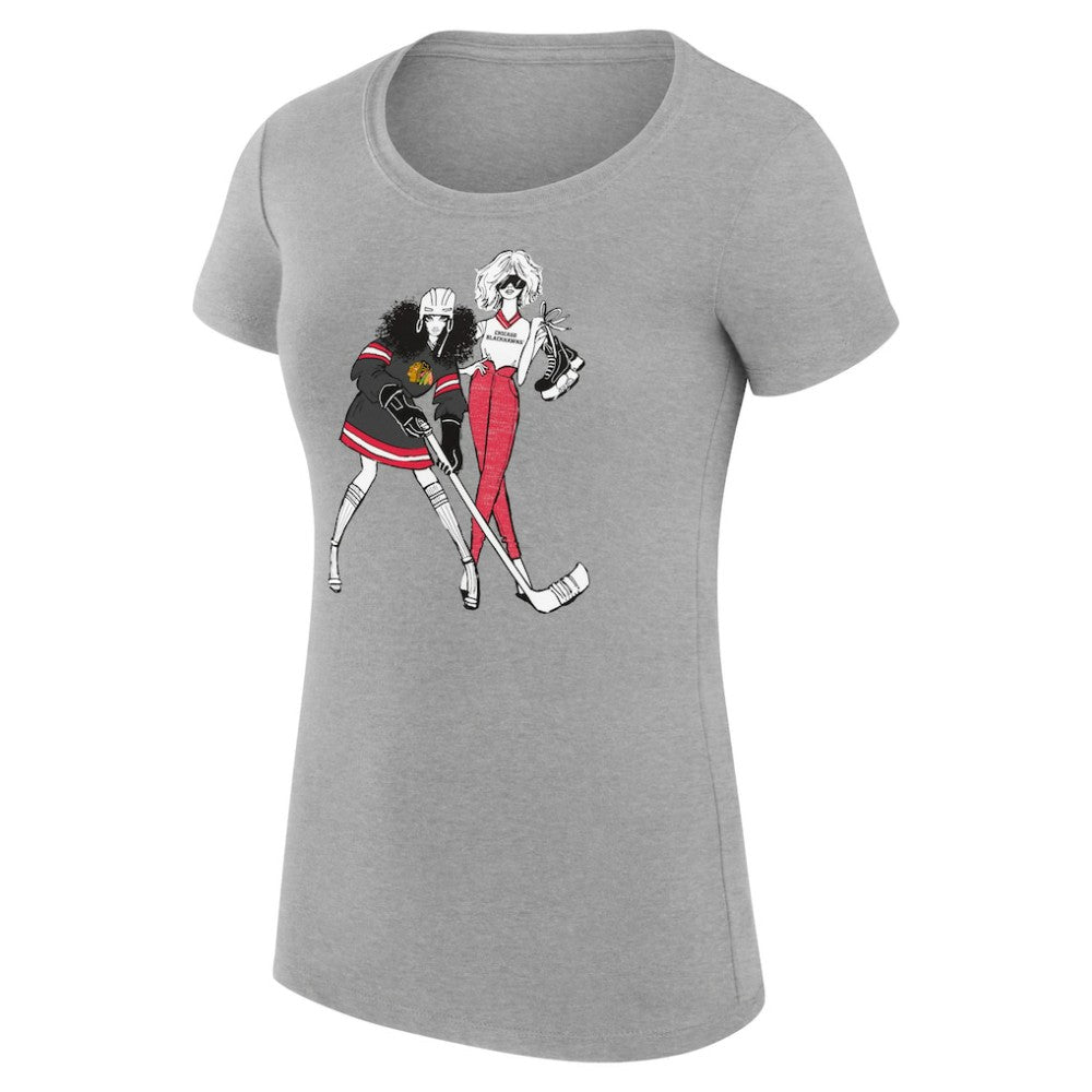 Chicago Blackhawks G-III 4Her by Carl Banks Women's Super-Slim Fit Lightweight Hockey Girls T-Shirt - Heather Gray - NHL 200632779