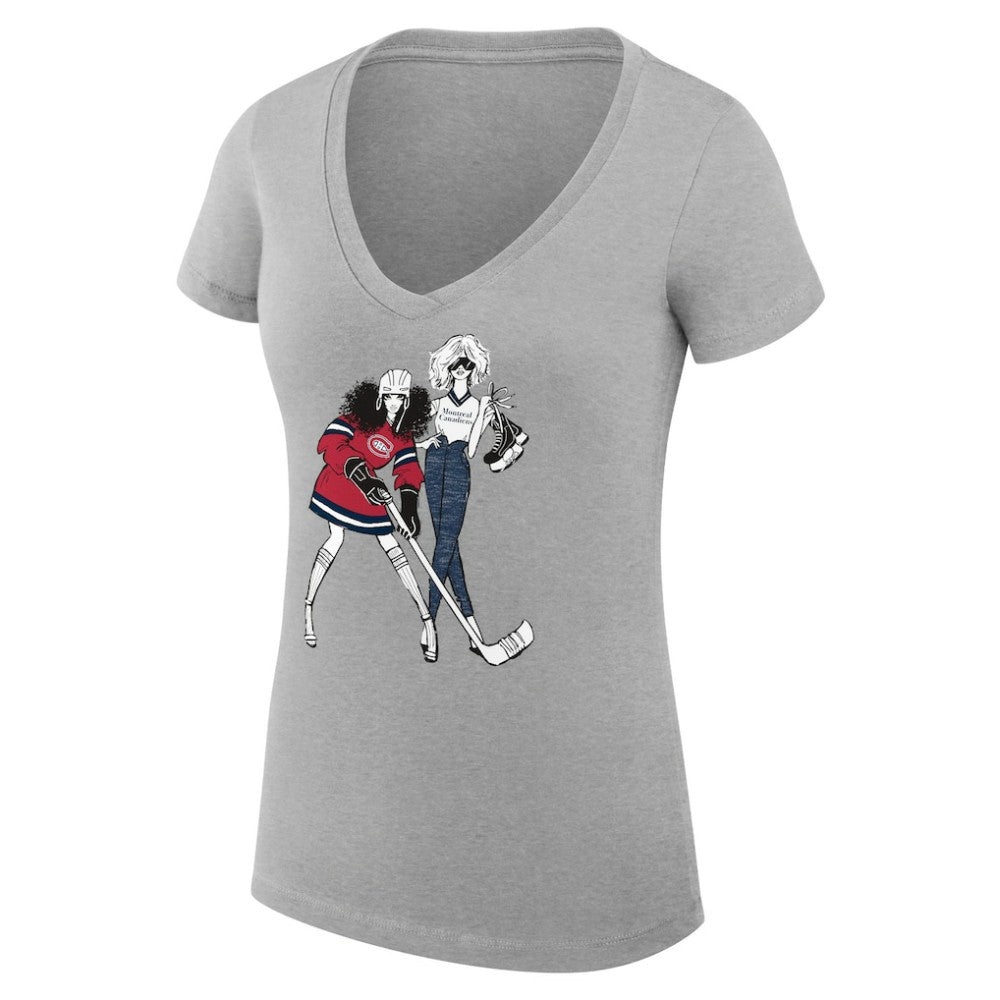 Montreal Canadiens G-III 4Her by Carl Banks Women's Super-Slim Fit Lightweight Hockey Girls V-Neck T-Shirt - Heather Gray - NHL 200632852