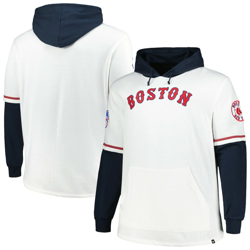 Boston Red Sox '47 Big & Tall Trifecta Shortstop Pullover Hoodie - White/Navy - 47 brand on Sale