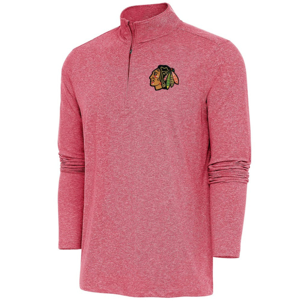 Chicago Blackhawks Antigua Hunk Quarter-Zip Pullover Top - Heather Red - NHL 200640583