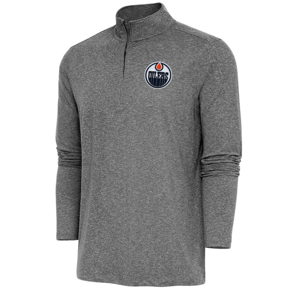 Edmonton Oilers Antigua Hunk Quarter-Zip Pullover Top - Heather Black - NHL 200640630