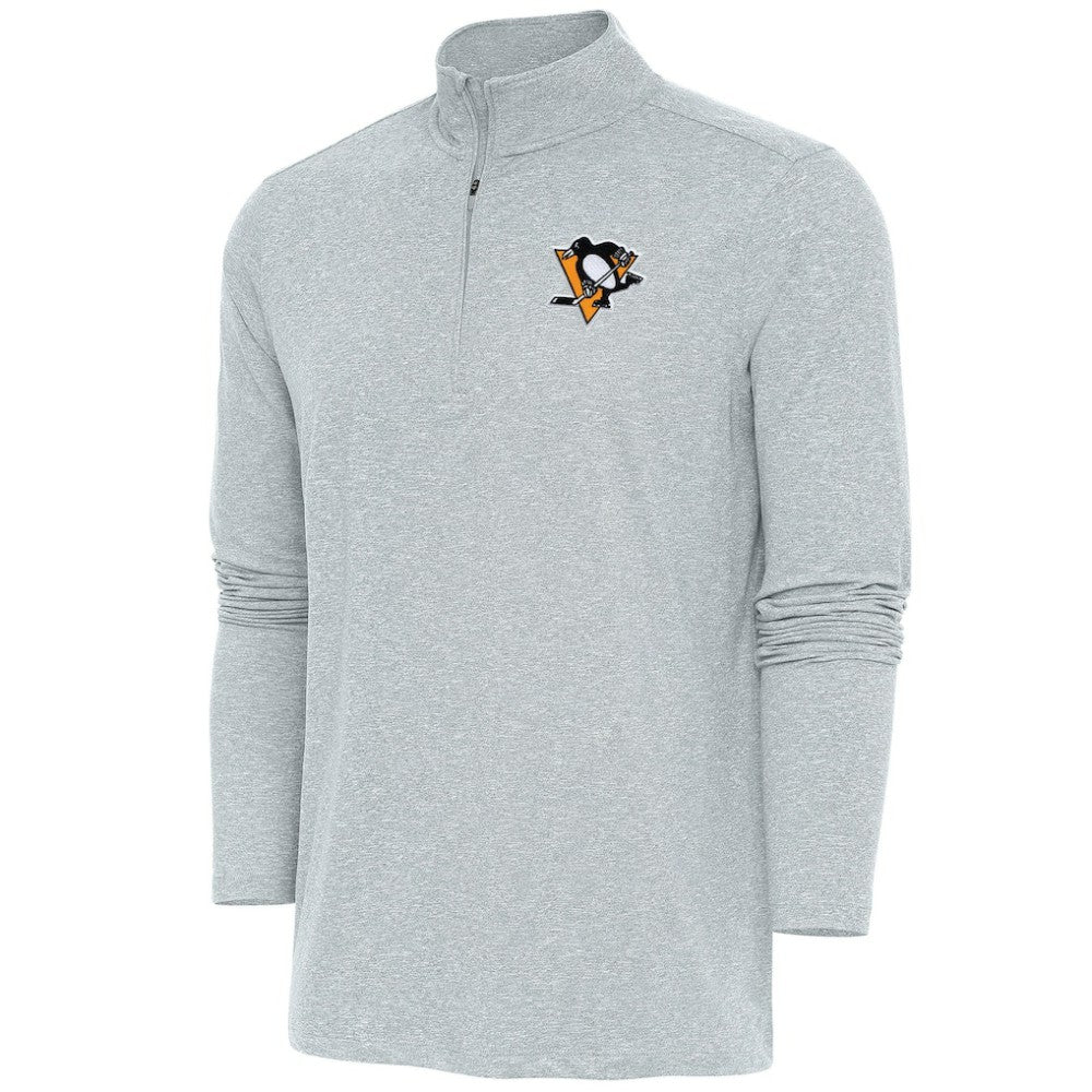 Pittsburgh Penguins Antigua Hunk Quarter-Zip Pullover Top - Heather Gray - NHL 200640744