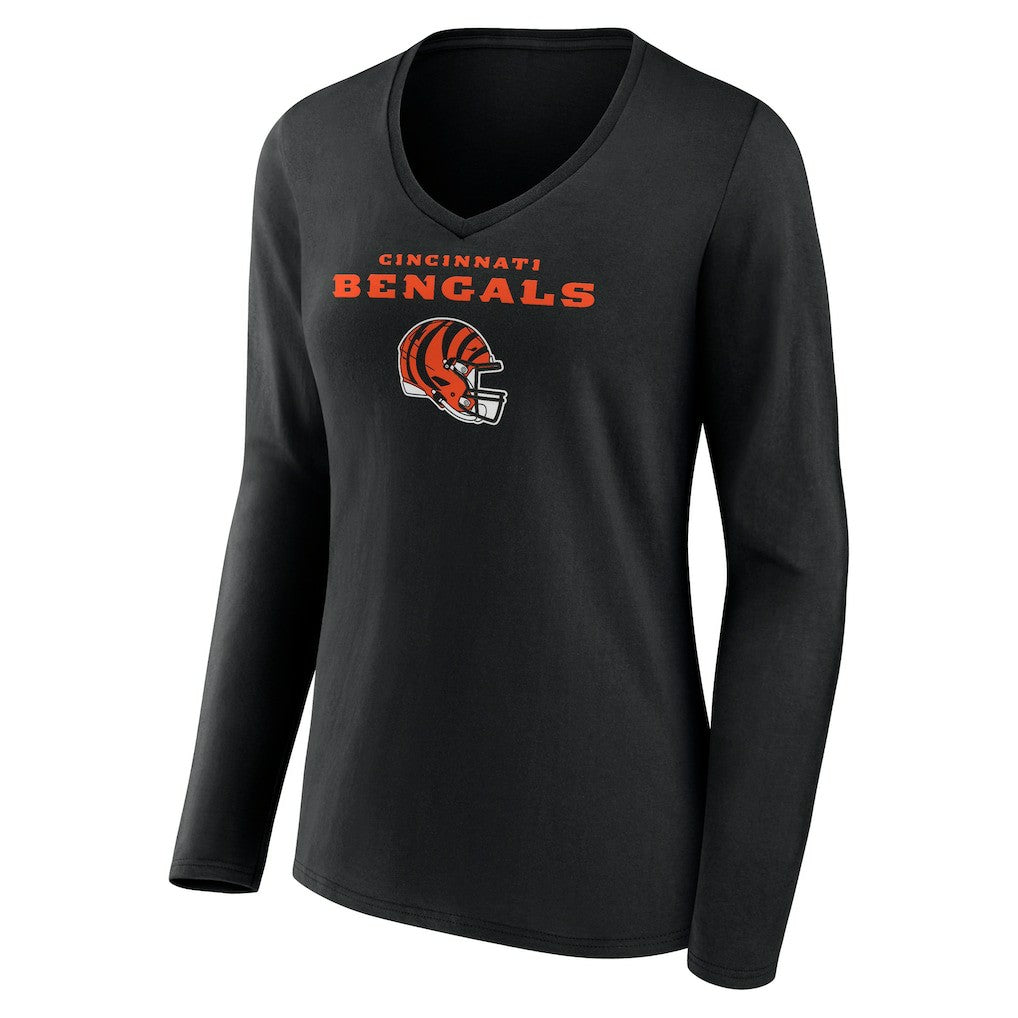 Ja'Marr Chase Cincinnati Bengals Women's Team Wordmark Player Name & Number Long Sleeve V-Neck T-Shirt Black