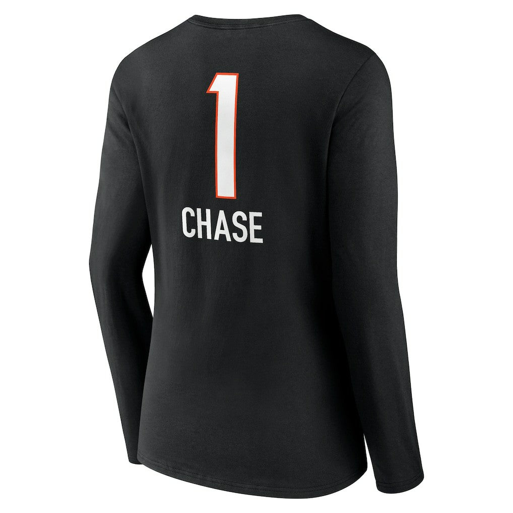 Ja'Marr Chase Cincinnati Bengals Women's Team Wordmark Player Name & Number Long Sleeve V-Neck T-Shirt Black