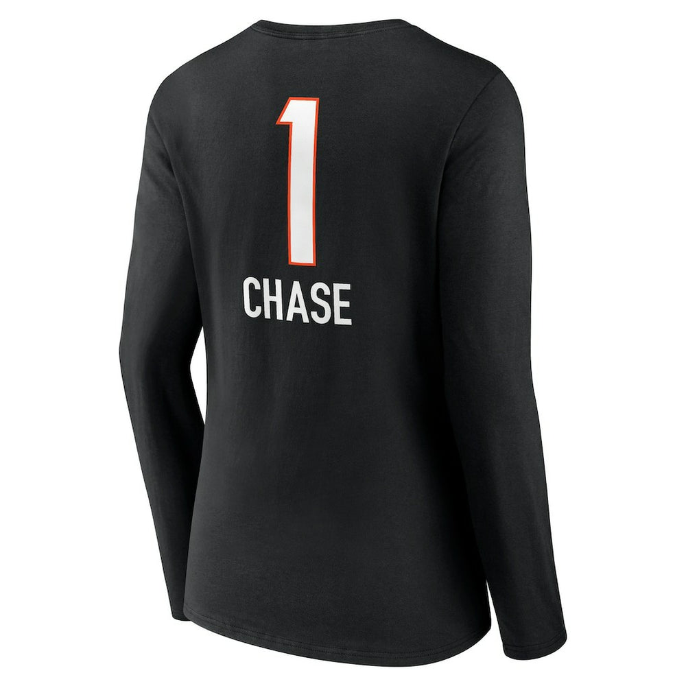 Ja'Marr Chase Cincinnati Bengals Women's Team Wordmark Player Name & Number Long Sleeve V-Neck T-Shirt Black