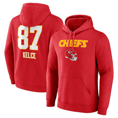 Travis Kelce Kansas City Chiefs Team Wordmark Player Name & Number Pullover Hoodie Red